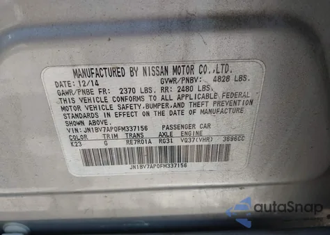 2015 Infiniti Q50 Premium/Sport from USA, damaged, VIN JN1BV7AP0FM337156